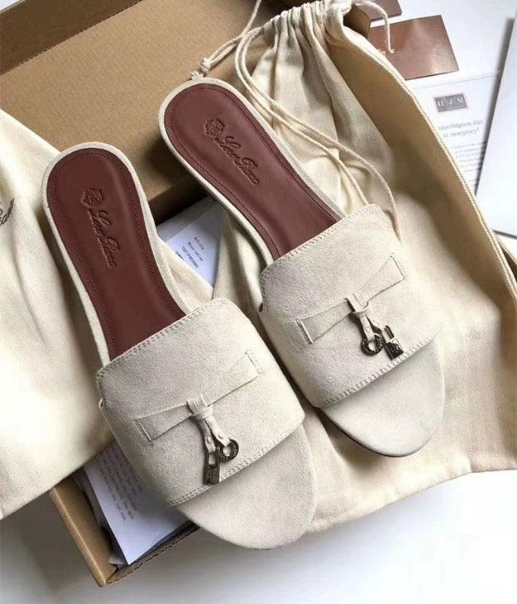 Flat for Outdoors Genuine Leather Suede Half Slippers Retro Bean Bag Open Toe Sandals Internet Celebrity Comfortable plus Size Women's Shoes - So Real Fashion