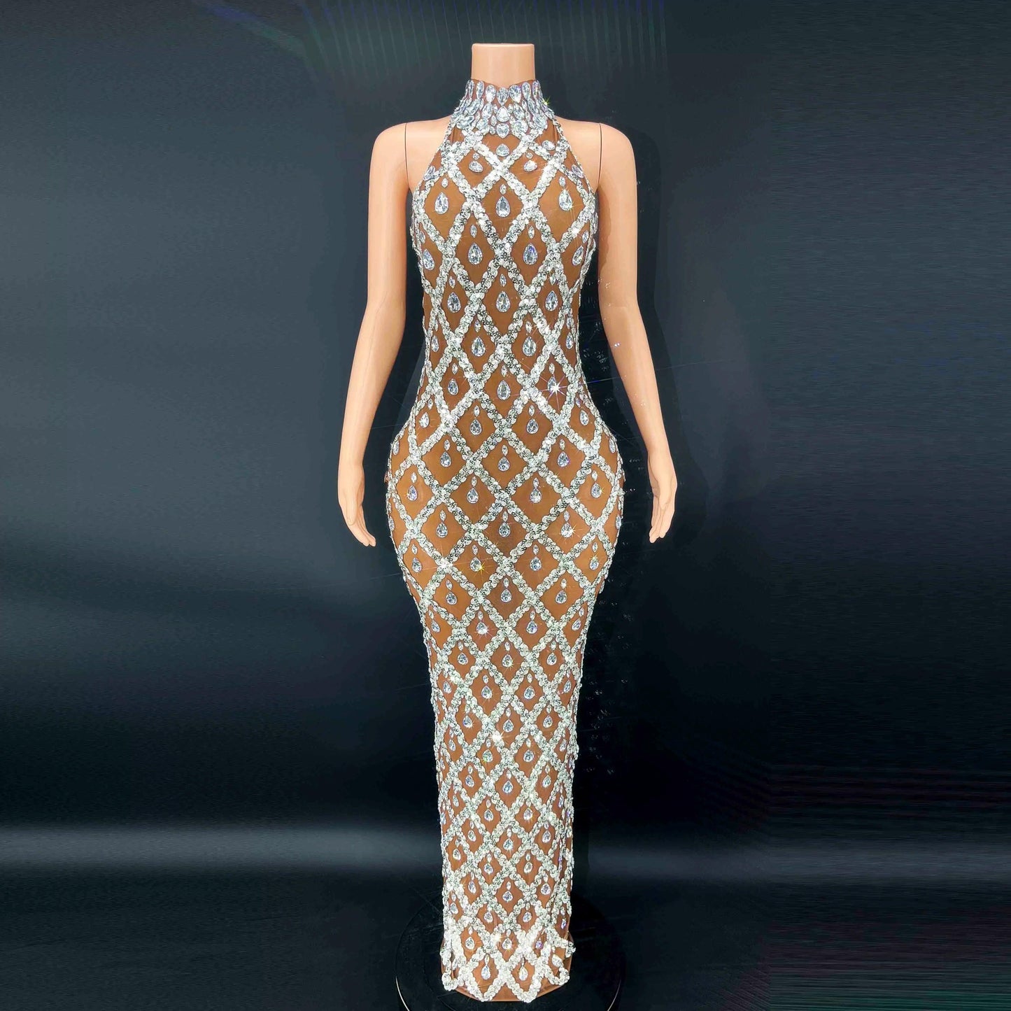 Novance Diamond Brown Mesh Socialite Dress - So Real Fashion