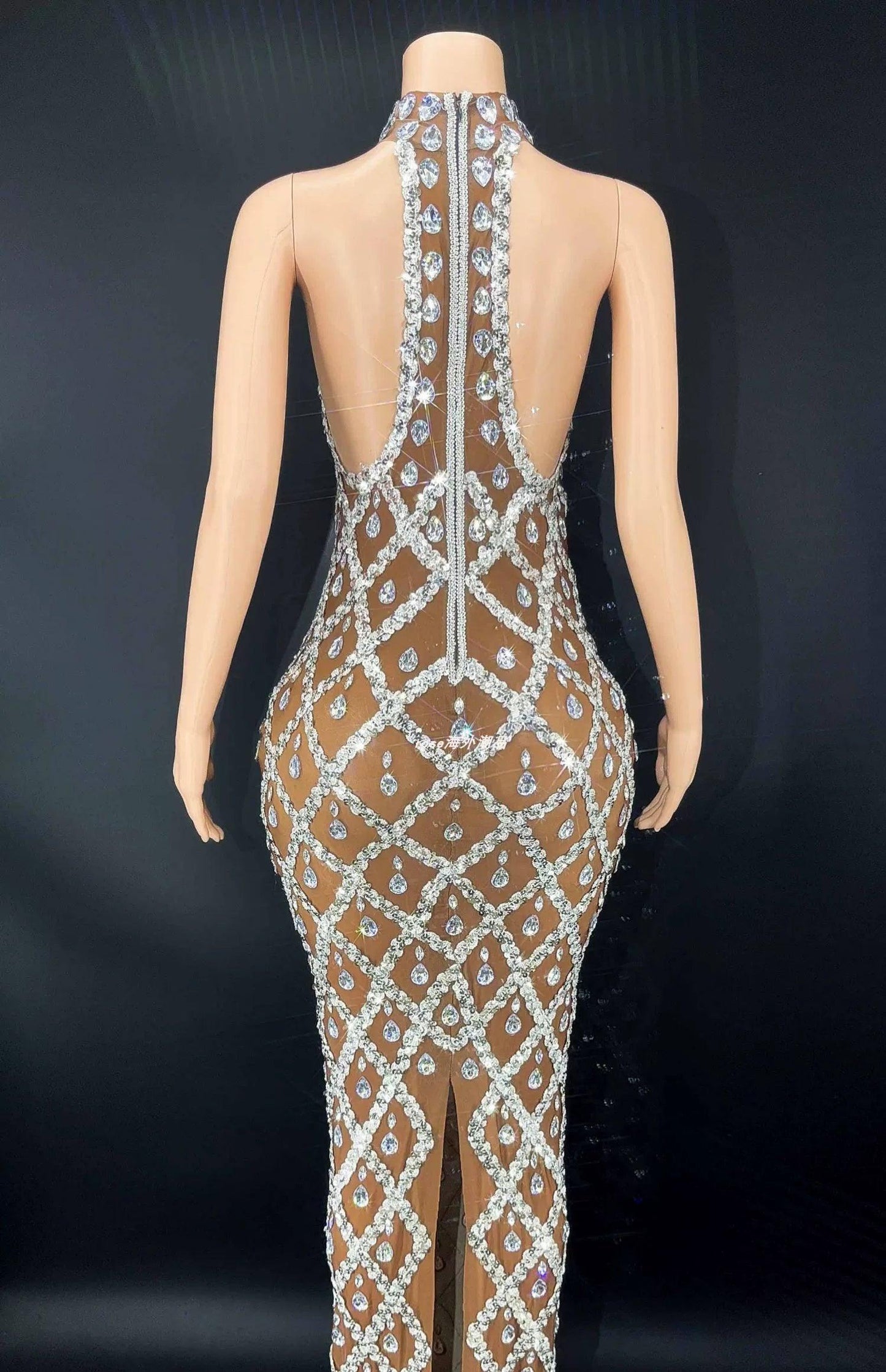 Novance Diamond Brown Mesh Socialite Dress - So Real Fashion