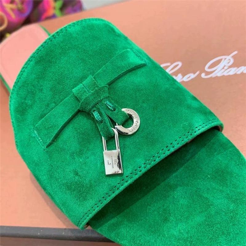 Flat for Outdoors Genuine Leather Suede Half Slippers Retro Bean Bag Open Toe Sandals Internet Celebrity Comfortable plus Size Women's Shoes - So Real Fashion