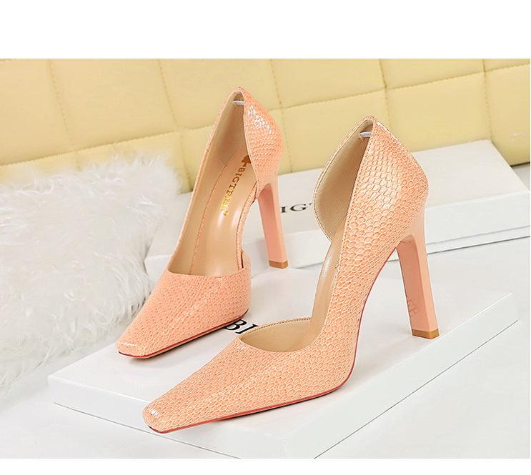 OL Fashion Style Snake skin Patent Leather Side Cut Out High Heels - So Real Fashion