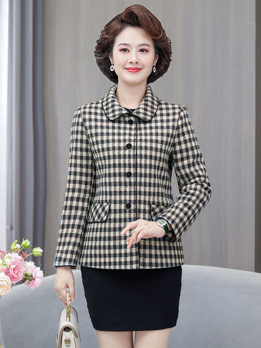 Classic Style Ladieswear Middle-Aged and Elderly Plaid Spring and Autumn Clothing - So Real Fashion