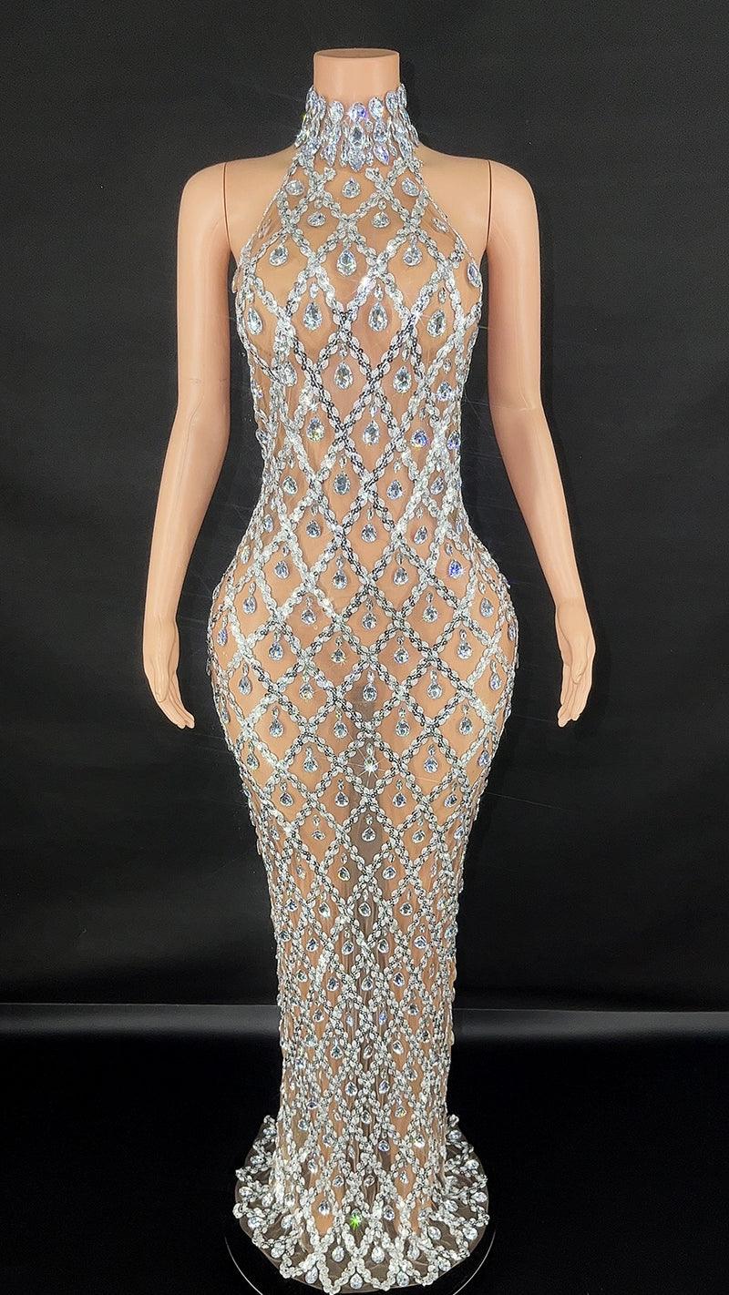 Novance Diamond Brown Mesh Socialite Dress - So Real Fashion