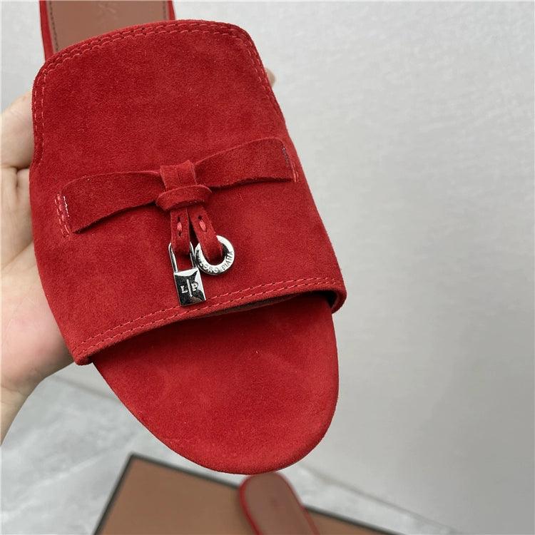 Flat for Outdoors Genuine Leather Suede Half Slippers Retro Bean Bag Open Toe Sandals Internet Celebrity Comfortable plus Size Women's Shoes - So Real Fashion