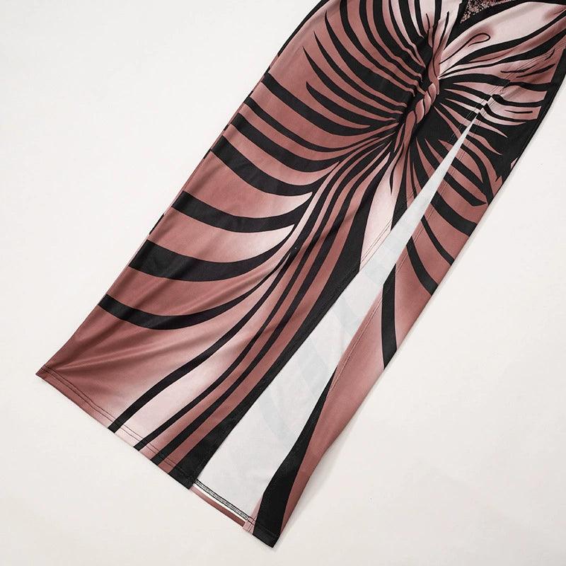 Fashion Pure Desire Wind Autumn New Fashion Trendy Printed Sexy Tube Top Slit Slim-Fitting Slim Looking Sexy Dress - So Real Fashion