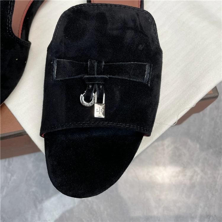 Flat for Outdoors Genuine Leather Suede Half Slippers Retro Bean Bag Open Toe Sandals Internet Celebrity Comfortable plus Size Women's Shoes - So Real Fashion