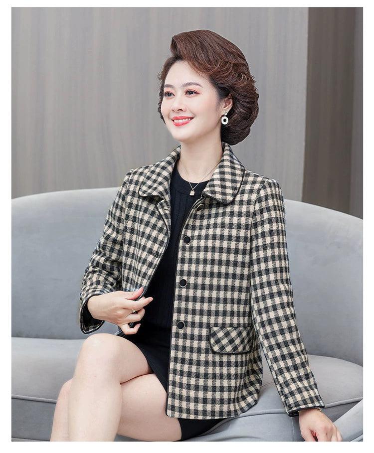 Classic Style Ladieswear Middle-Aged and Elderly Plaid Spring and Autumn Clothing - So Real Fashion