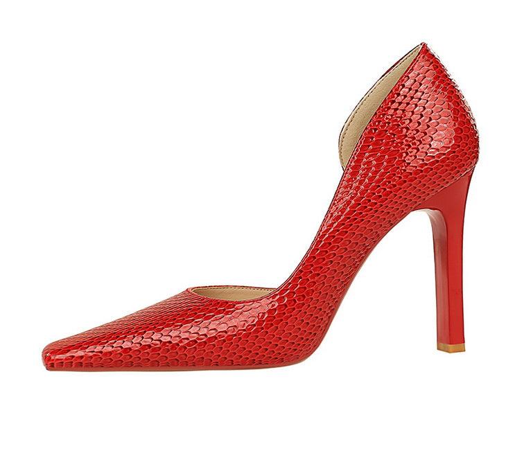 OL Fashion Style Snake skin Patent Leather Side Cut Out High Heels - So Real Fashion