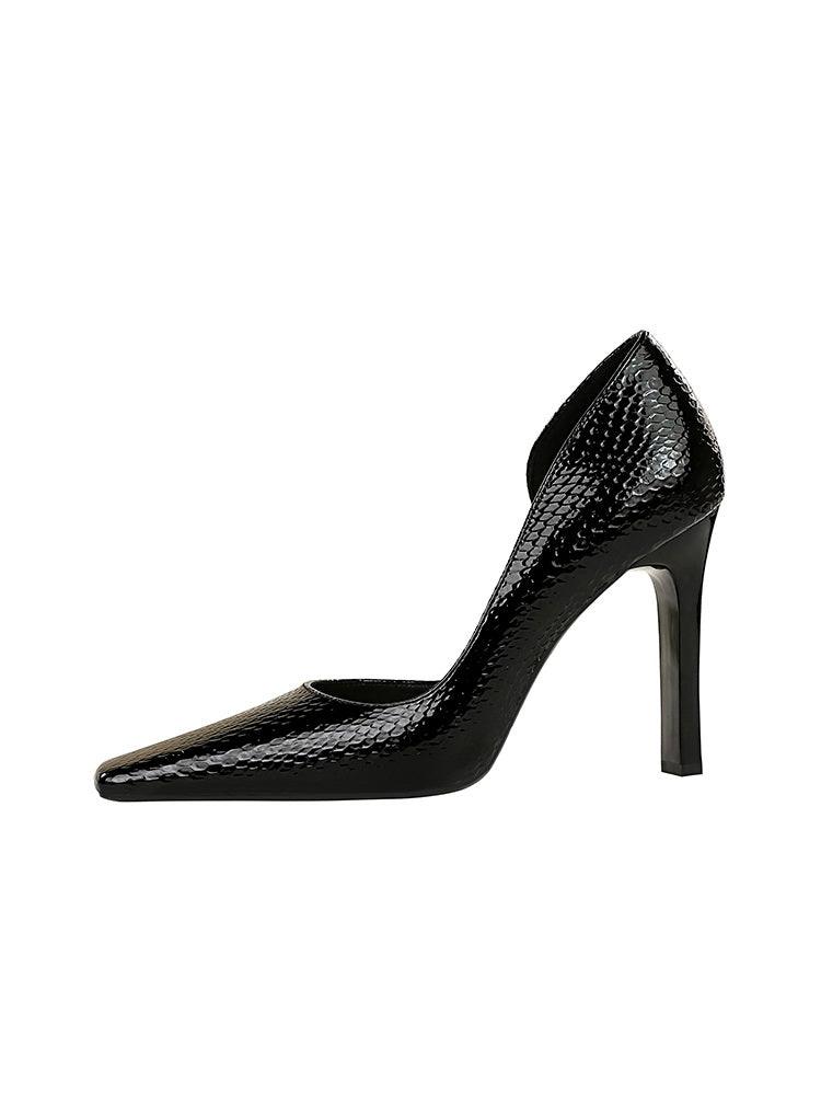 OL Fashion Style Snake skin Patent Leather Side Cut Out High Heels - So Real Fashion