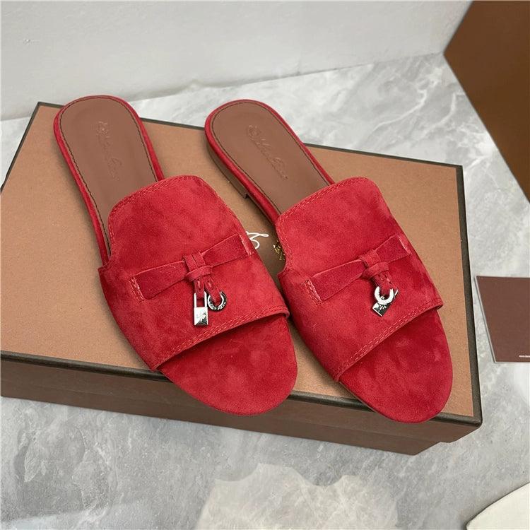 Flat for Outdoors Genuine Leather Suede Half Slippers Retro Bean Bag Open Toe Sandals Internet Celebrity Comfortable plus Size Women's Shoes - So Real Fashion