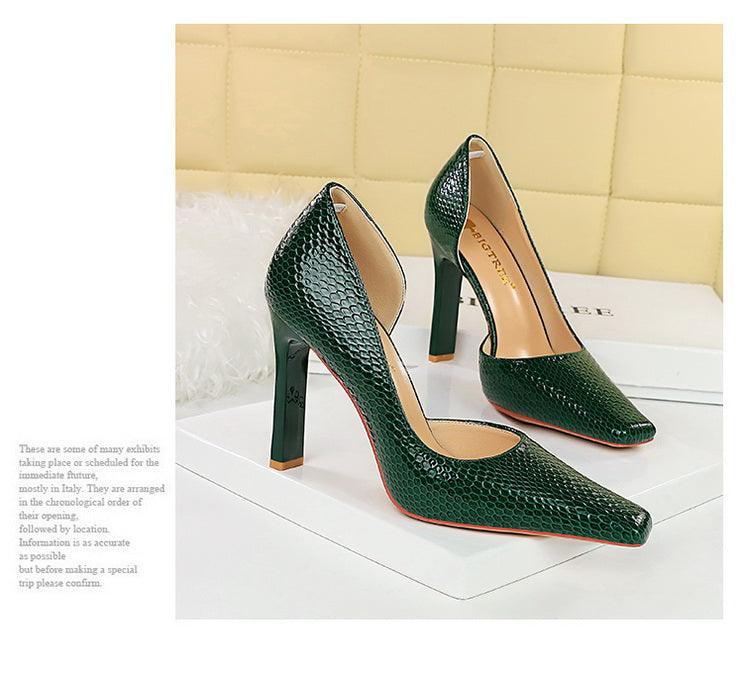 OL Fashion Style Snake skin Patent Leather Side Cut Out High Heels - So Real Fashion