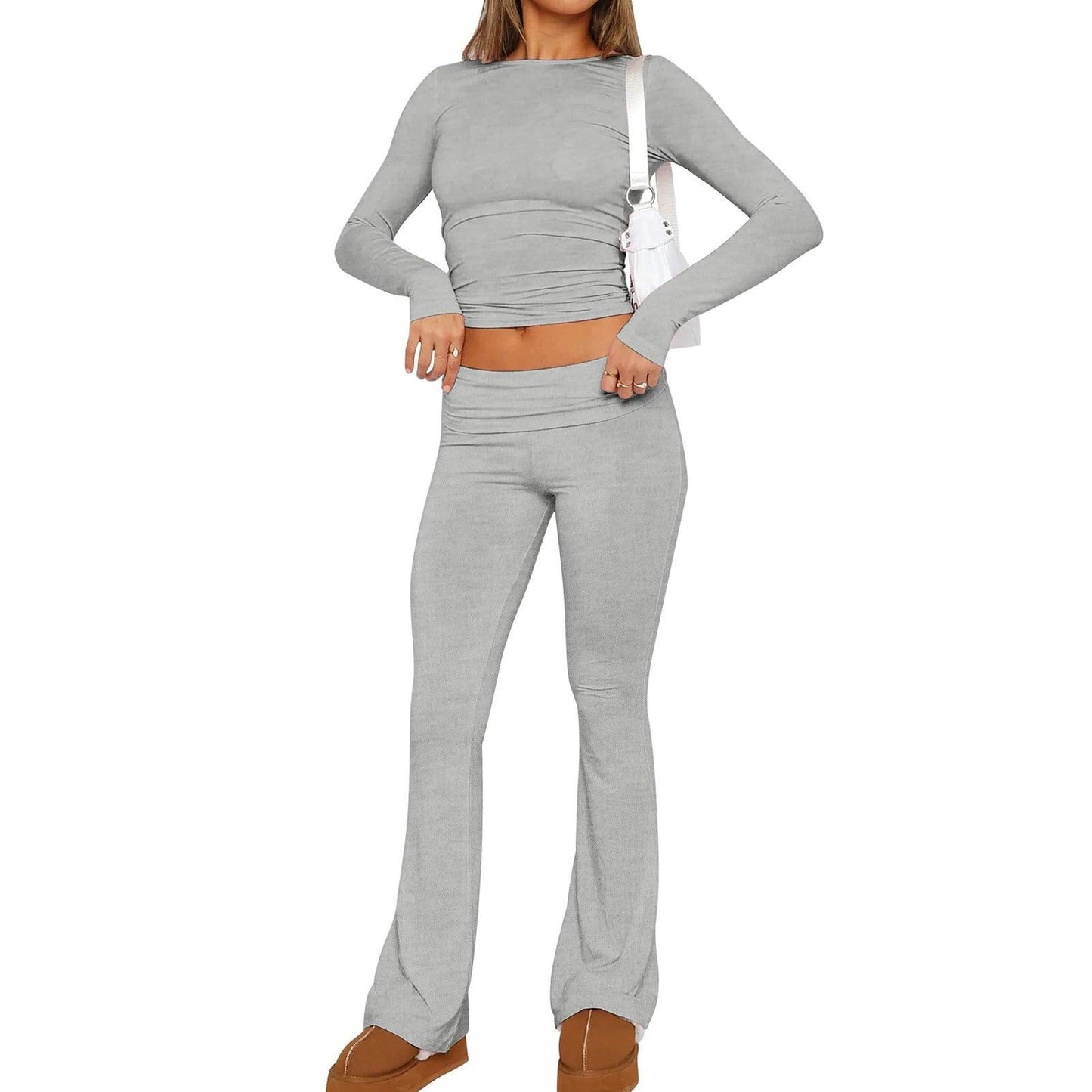 Flare Pure Color Comfort Silm Low Waist Bell-Bottom Pants - So Real Fashion