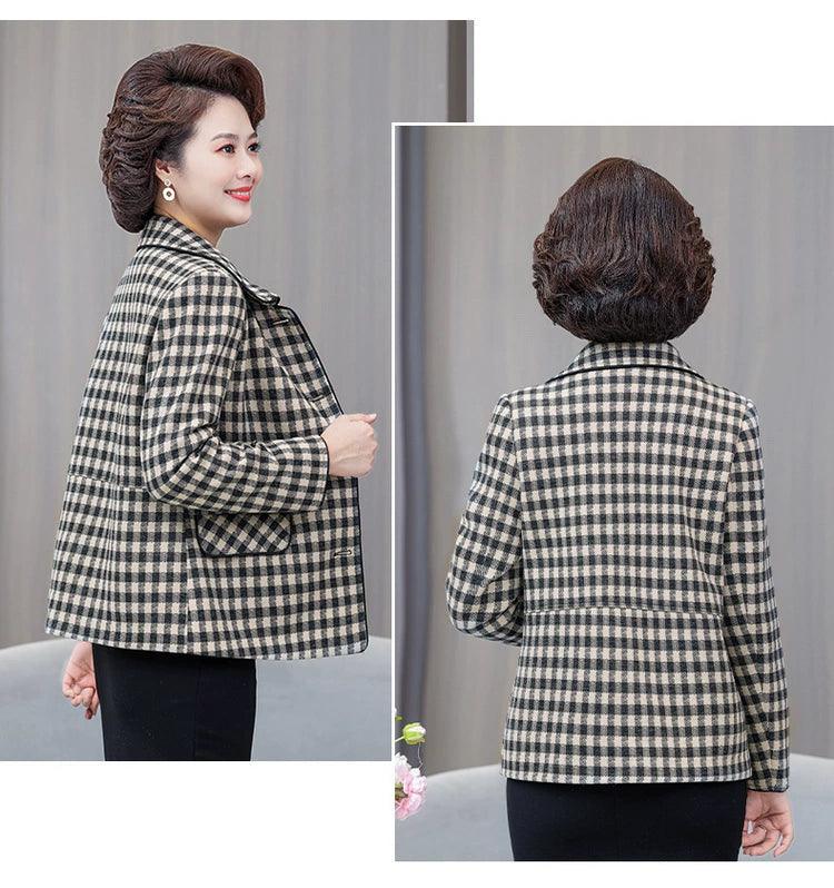 Classic Style Ladieswear Middle-Aged and Elderly Plaid Spring and Autumn Clothing - So Real Fashion