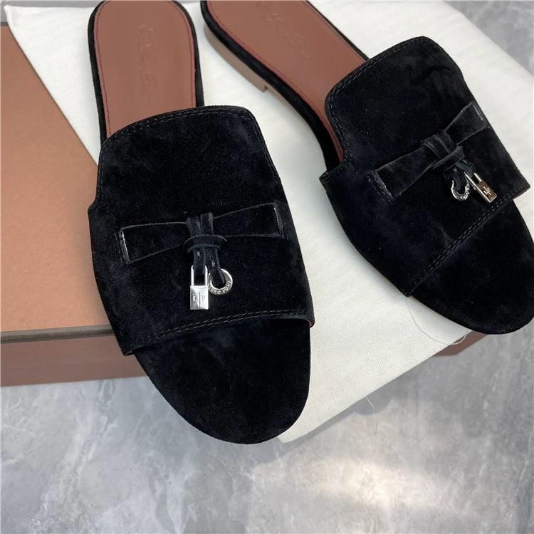 Flat for Outdoors Genuine Leather Suede Half Slippers Retro Bean Bag Open Toe Sandals Internet Celebrity Comfortable plus Size Women's Shoes - So Real Fashion