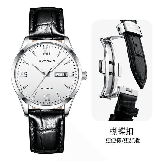 Swiss Guanqin Brand Watch Men Genuine Leather Luminous Fashion Waterproof Automatic Mechanical Watch Stainless Steel Watch - So Real Fashion