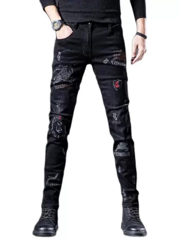 European Station Summer Embroider Skinny Jeans Black Denim - So Real Fashion