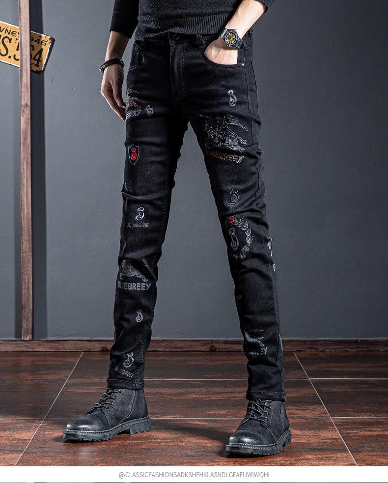 European Station Summer Embroider Skinny Jeans Black Denim - So Real Fashion