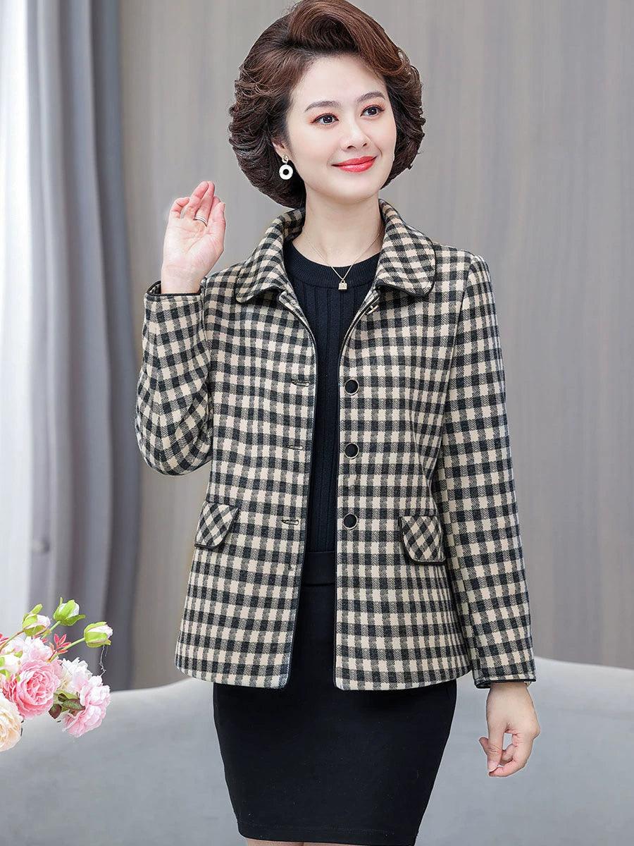 Classic Style Ladieswear Middle-Aged and Elderly Plaid Spring and Autumn Clothing - So Real Fashion