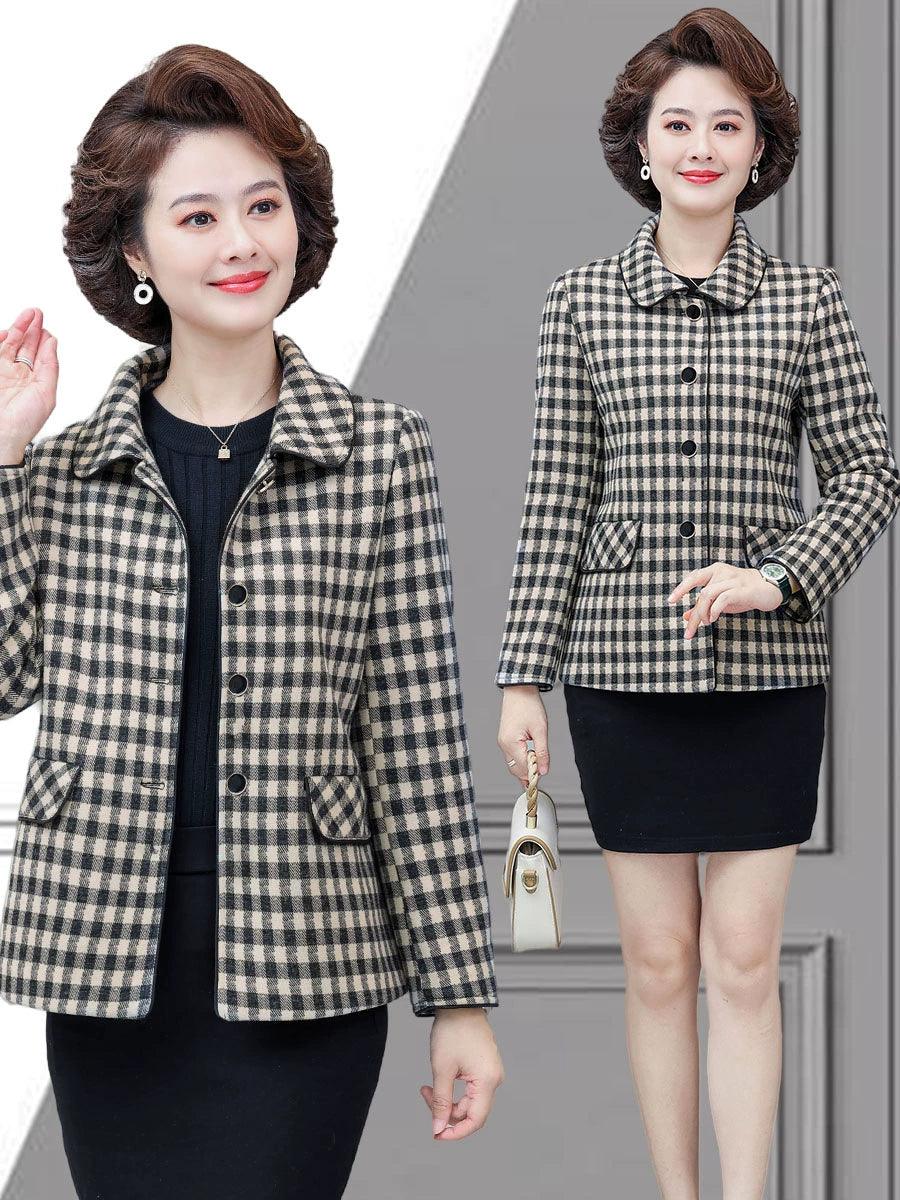 Classic Style Ladieswear Middle-Aged and Elderly Plaid Spring and Autumn Clothing - So Real Fashion