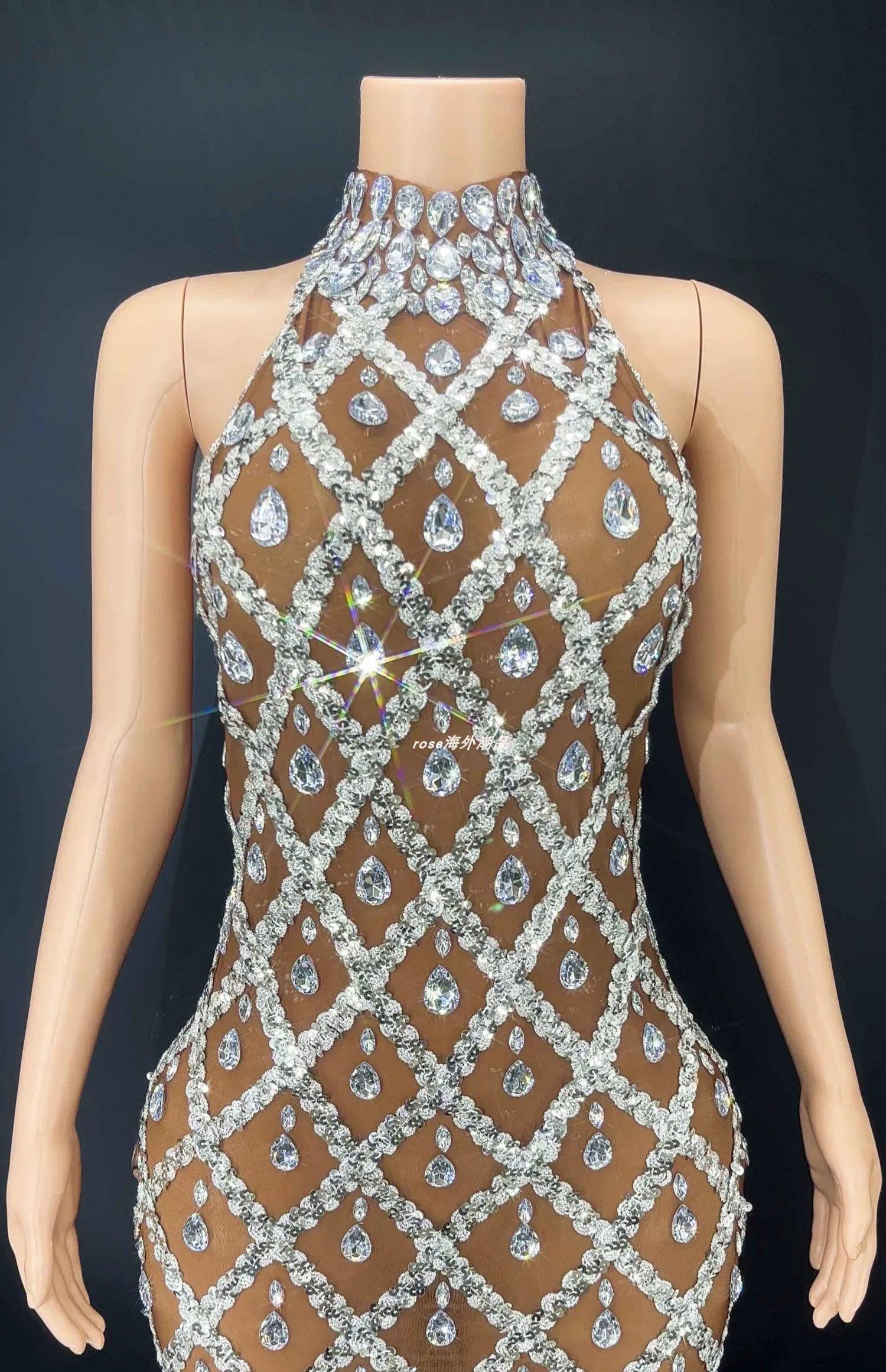 Novance Diamond Brown Mesh Socialite Dress - So Real Fashion