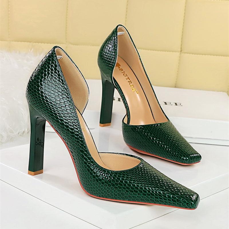 OL Fashion Style Snake skin Patent Leather Side Cut Out High Heels - So Real Fashion