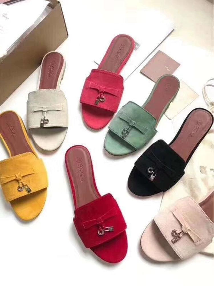 Flat for Outdoors Genuine Leather Suede Half Slippers Retro Bean Bag Open Toe Sandals Internet Celebrity Comfortable plus Size Women's Shoes - So Real Fashion