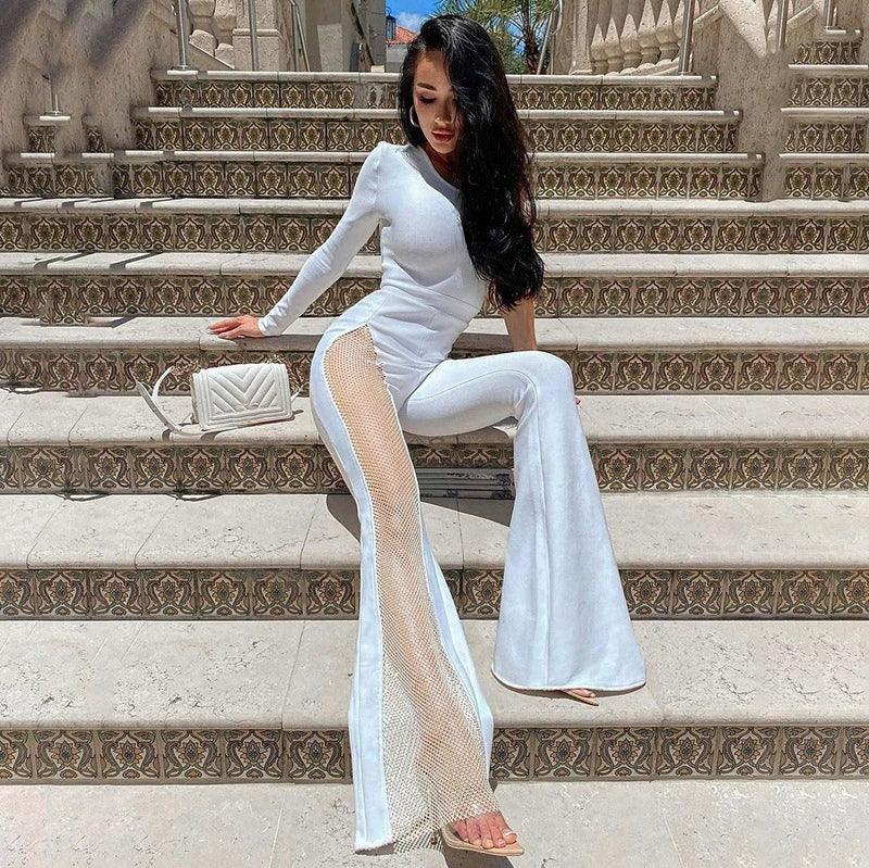 Sexy Socialite Slim Fit Women's Street Shooting Sexy Sexy Net Drill Cut Out One Shoulder Long Sleeve Jumpsuit Jumpsuit - So Real Fashion