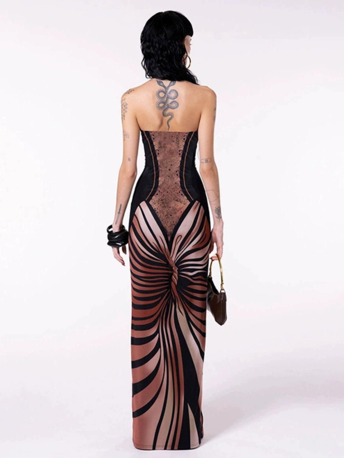 Fashion Pure Desire Wind Autumn New Fashion Trendy Printed Sexy Tube Top Slit Slim-Fitting Slim Looking Sexy Dress - So Real Fashion