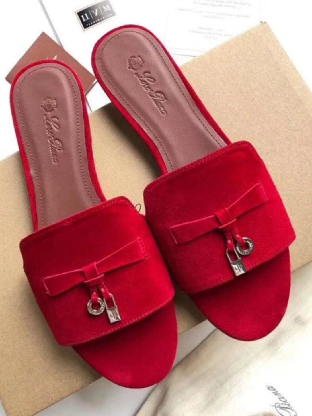 Flat for Outdoors Genuine Leather Suede Half Slippers Retro Bean Bag Open Toe Sandals Internet Celebrity Comfortable plus Size Women's Shoes - So Real Fashion