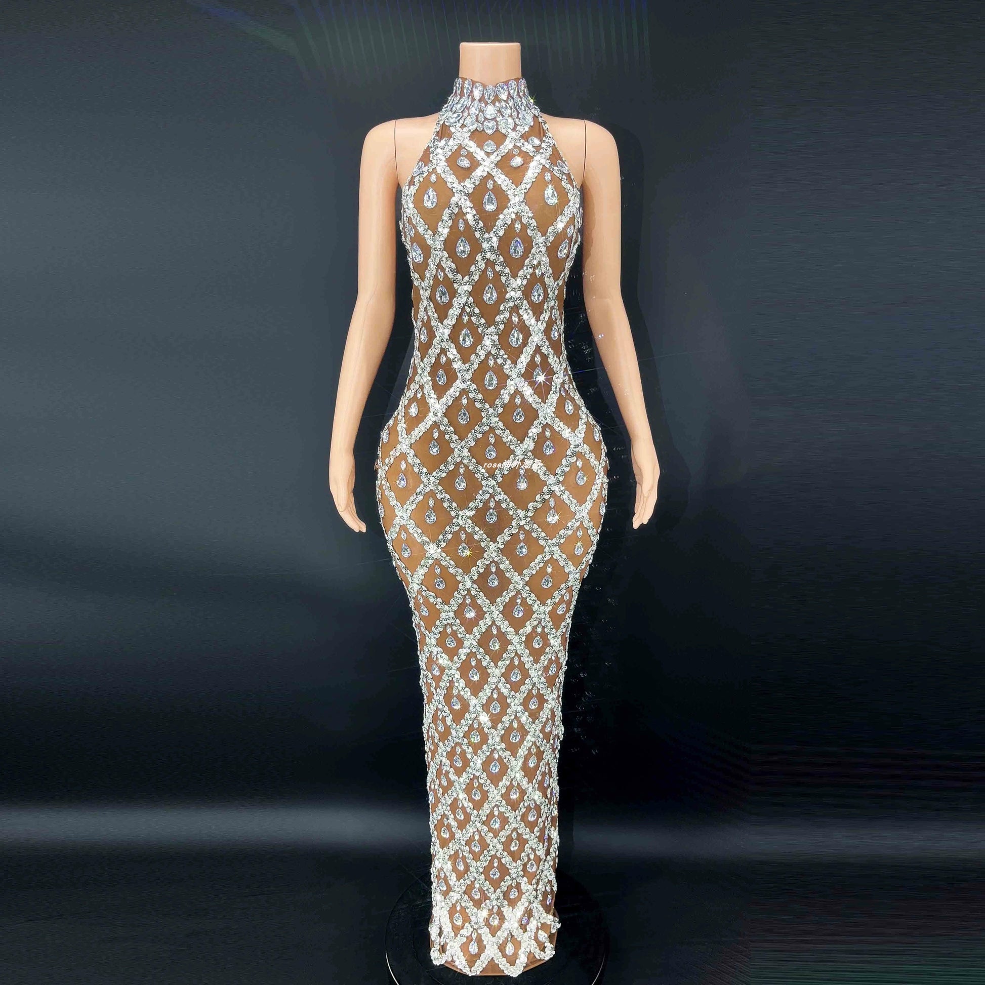 Novance Diamond Brown Mesh Socialite Dress - So Real Fashion