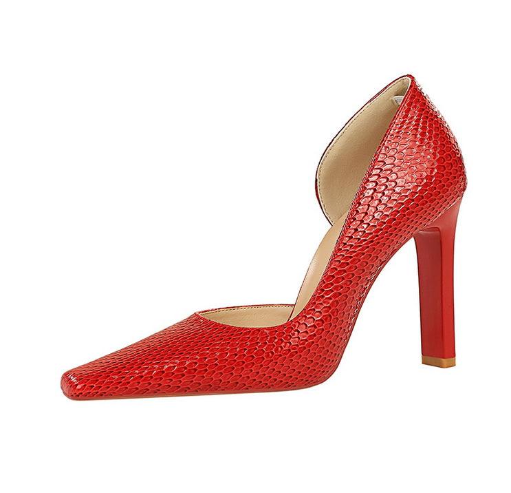 OL Fashion Style Snake skin Patent Leather Side Cut Out High Heels - So Real Fashion