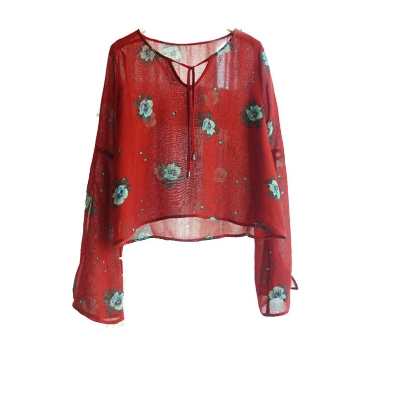 Spring Summer Ethnic Style Wine Red Fairy Self-Tie Slit Tops - So Real Fashion