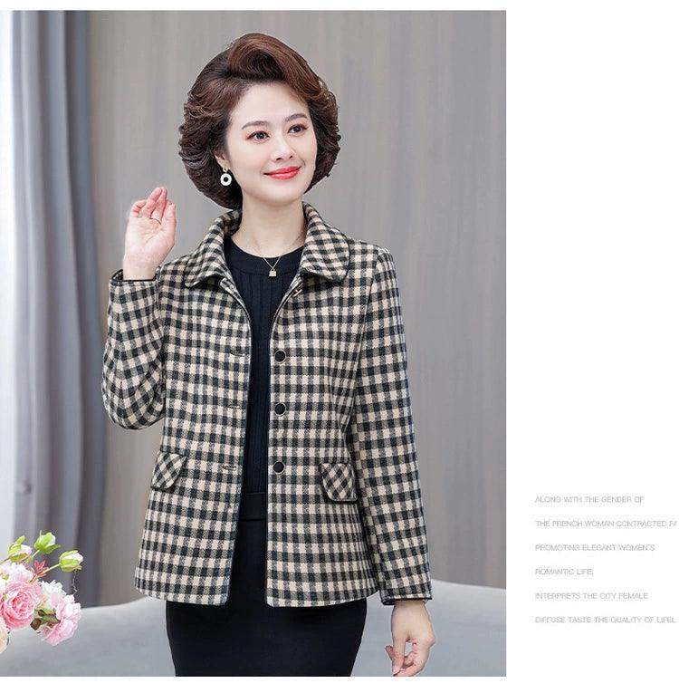 Classic Style Ladieswear Middle-Aged and Elderly Plaid Spring and Autumn Clothing - So Real Fashion