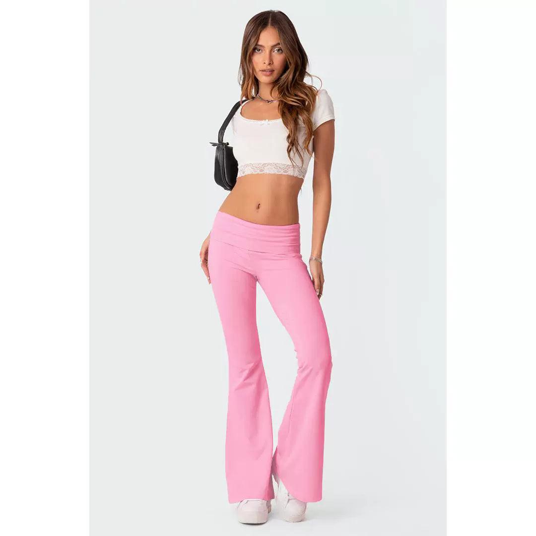 Flare Pure Color Comfort Silm Low Waist Bell-Bottom Pants - So Real Fashion