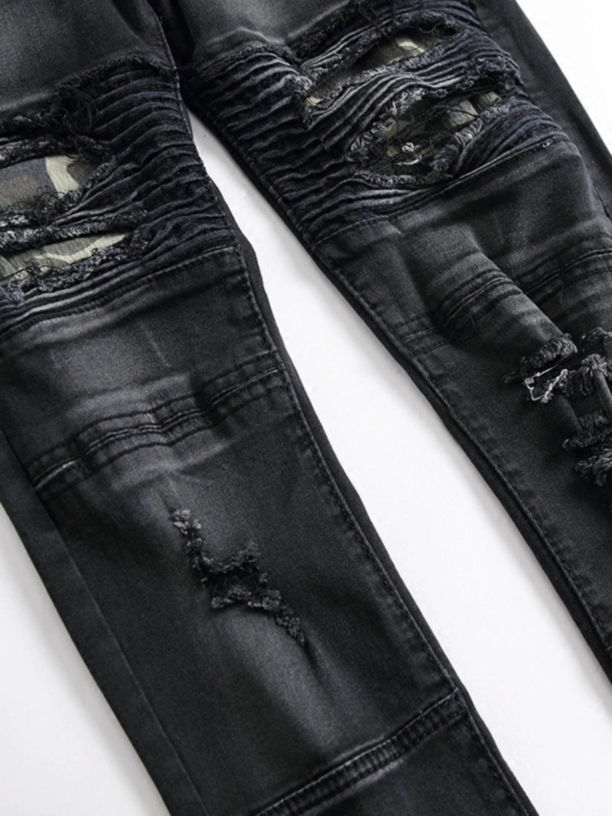 Ripped Biker Ruched Fashion Trendy Jeans - So Real Fashion