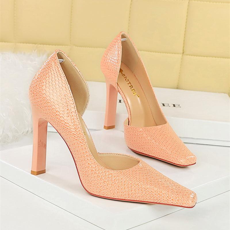 OL Fashion Style Snake skin Patent Leather Side Cut Out High Heels - So Real Fashion