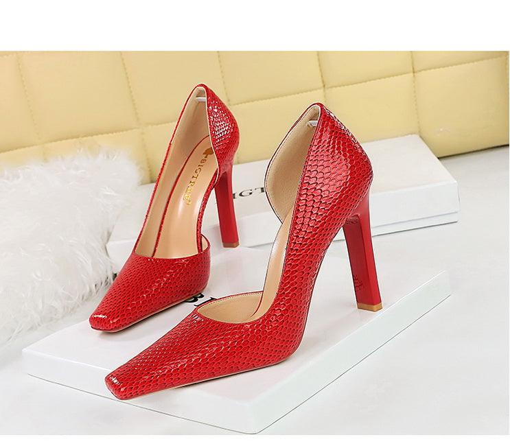 OL Fashion Style Snake skin Patent Leather Side Cut Out High Heels - So Real Fashion