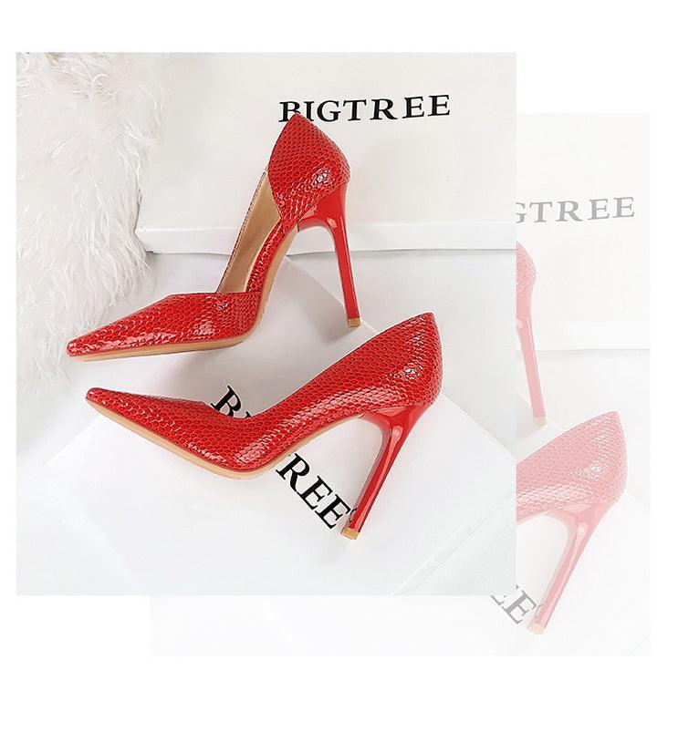 OL Fashion Style Snake skin Patent Leather Side Cut Out High Heels - So Real Fashion