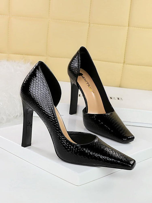 OL Fashion Style Snake skin Patent Leather Side Cut Out High Heels - So Real Fashion