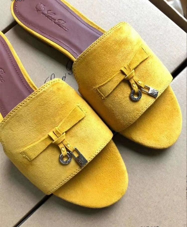 Flat for Outdoors Genuine Leather Suede Half Slippers Retro Bean Bag Open Toe Sandals Internet Celebrity Comfortable plus Size Women's Shoes - So Real Fashion