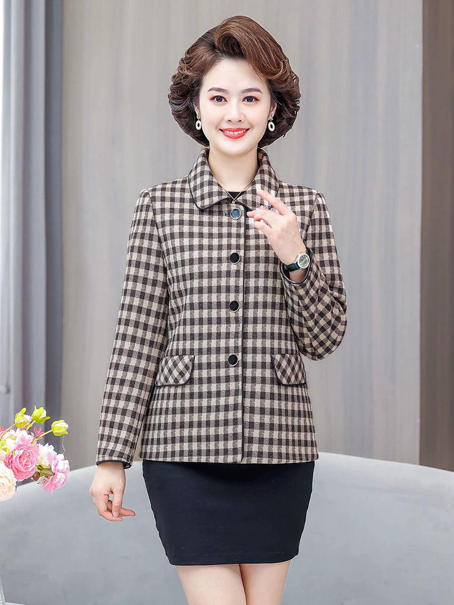 Classic Style Ladieswear Middle-Aged and Elderly Plaid Spring and Autumn Clothing - So Real Fashion