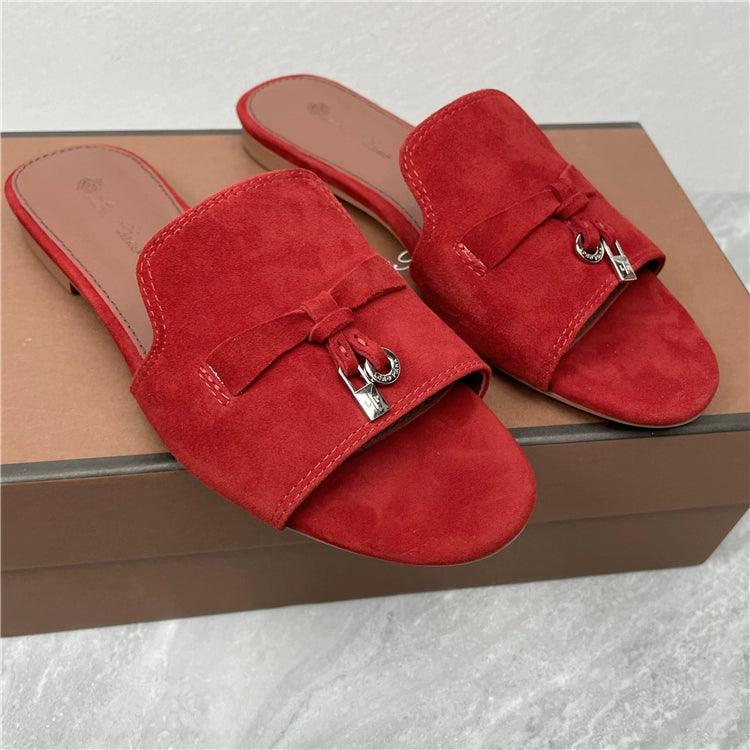 Flat for Outdoors Genuine Leather Suede Half Slippers Retro Bean Bag Open Toe Sandals Internet Celebrity Comfortable plus Size Women's Shoes - So Real Fashion