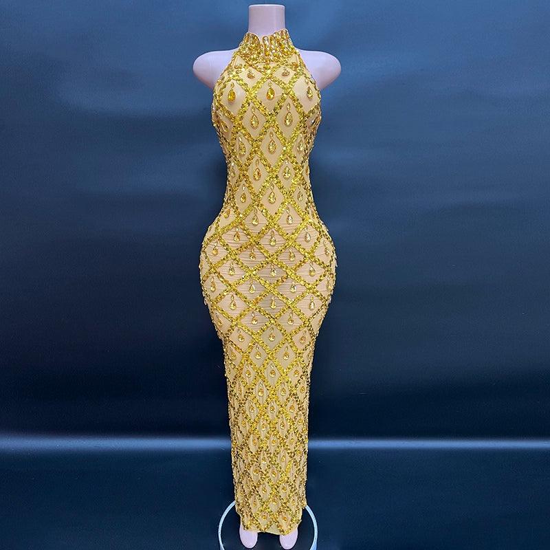 Novance Diamond Brown Mesh Socialite Dress - So Real Fashion