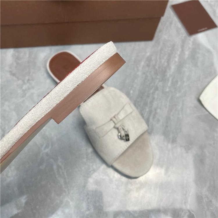 Flat for Outdoors Genuine Leather Suede Half Slippers Retro Bean Bag Open Toe Sandals Internet Celebrity Comfortable plus Size Women's Shoes - So Real Fashion