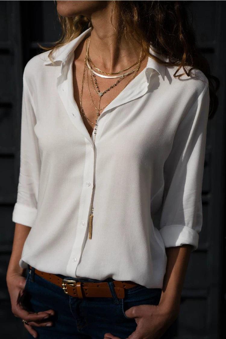 Lapel Casual Loose Style Buckle Blouses - So Real Fashion