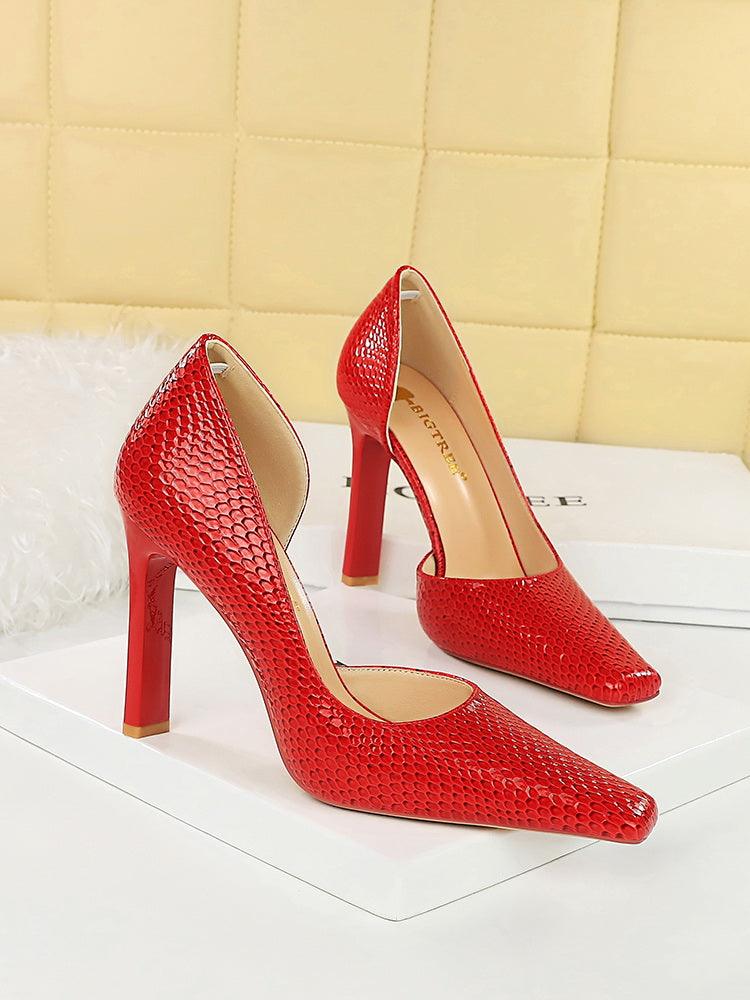 OL Fashion Style Snake skin Patent Leather Side Cut Out High Heels - So Real Fashion