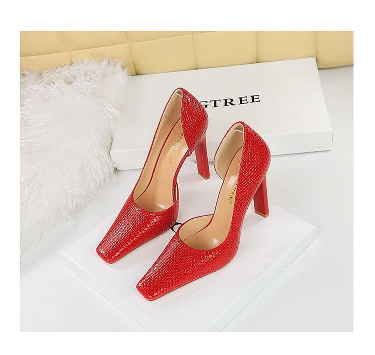 OL Fashion Style Snake skin Patent Leather Side Cut Out High Heels - So Real Fashion