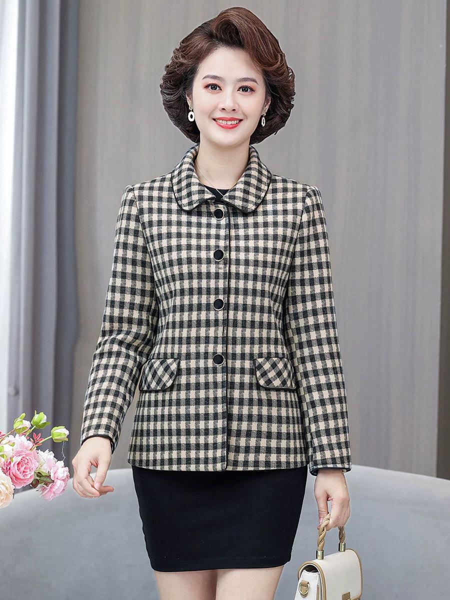 Classic Style Ladieswear Middle-Aged and Elderly Plaid Spring and Autumn Clothing - So Real Fashion