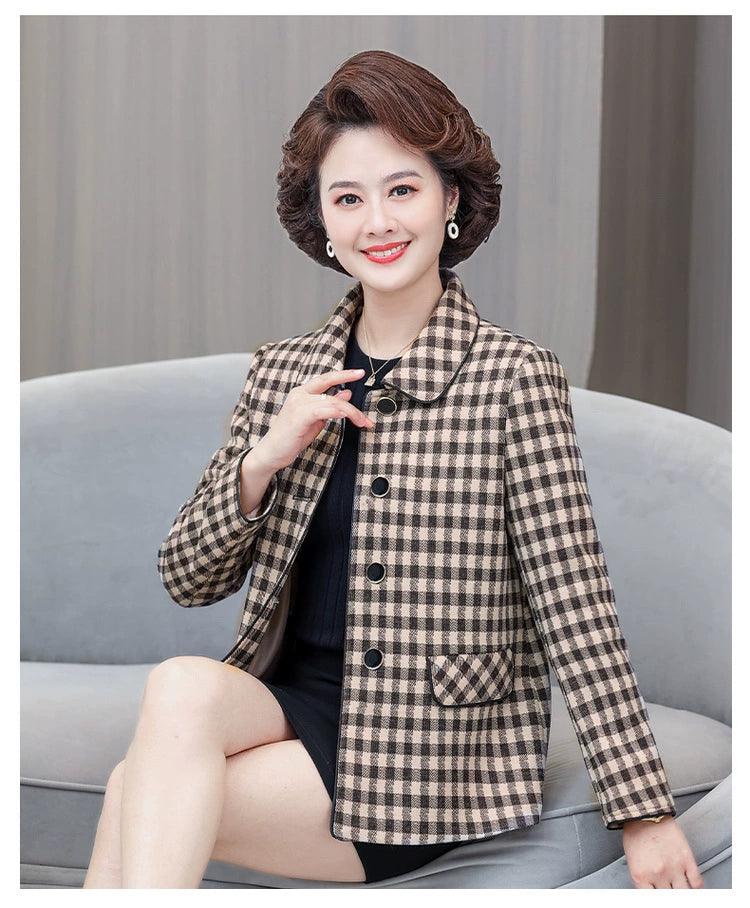 Classic Style Ladieswear Middle-Aged and Elderly Plaid Spring and Autumn Clothing - So Real Fashion