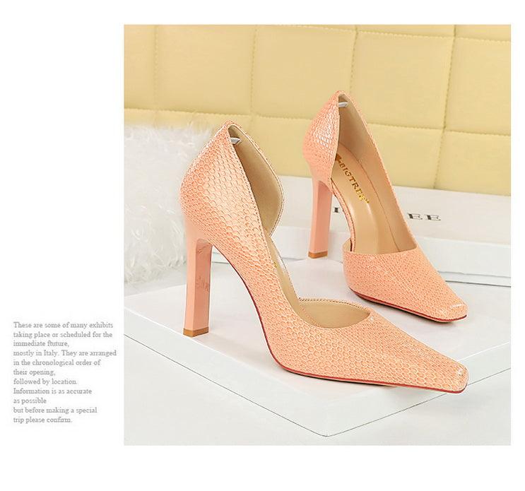 OL Fashion Style Snake skin Patent Leather Side Cut Out High Heels - So Real Fashion